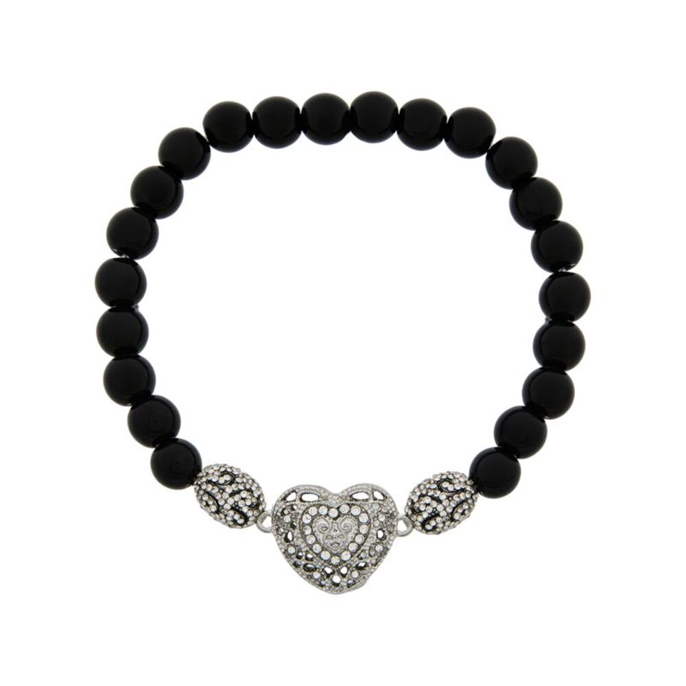 Sunflower Garden Black Onyx Stretch Gratitude Bracelet with Heart Pendant